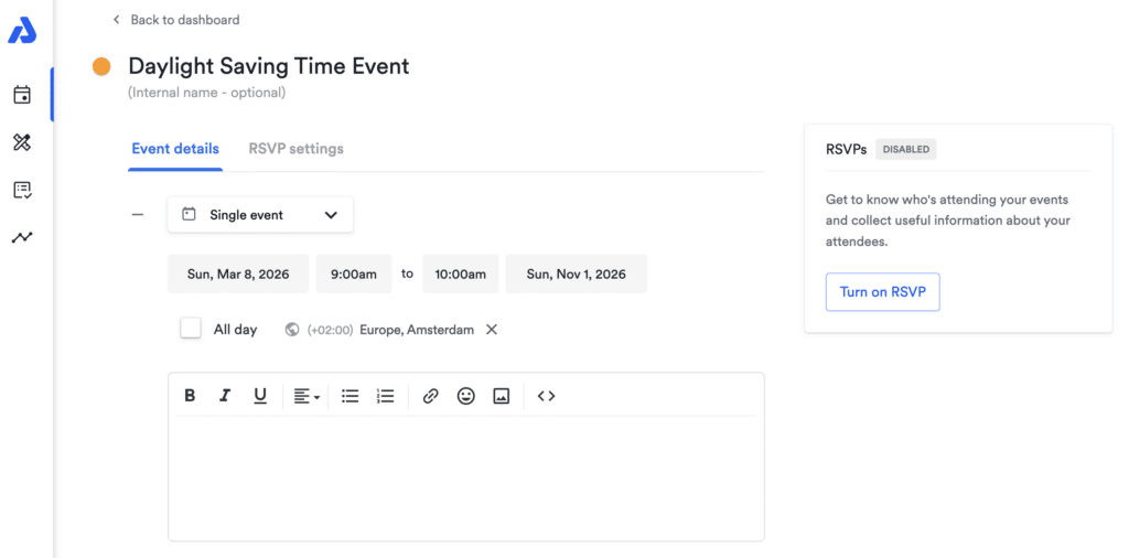 Daylight saving time event with AddEvent